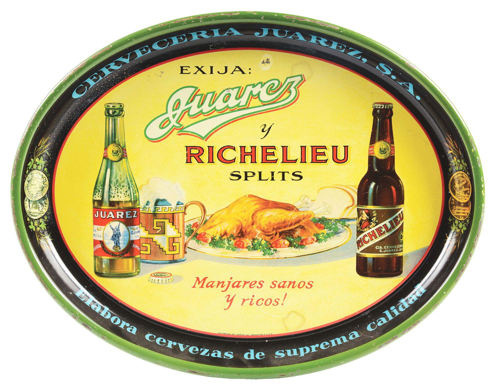 RICHELIEU & JUAREZ TIN ADVERTISING BEER SERVING TRAY. (1 of 3)