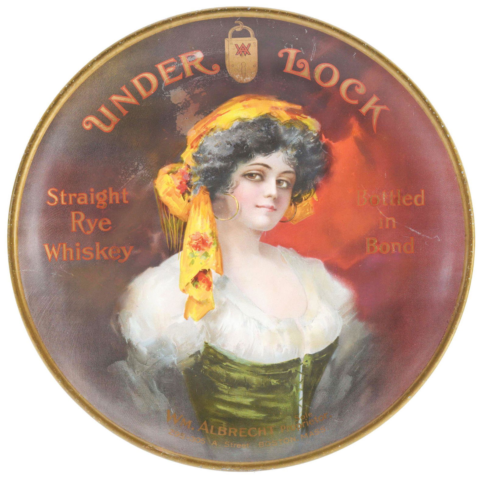 ADVERTISING CHARGER FOR UNDER LOCK STRAIGHT RYE WHISKEY. (1 of 3)