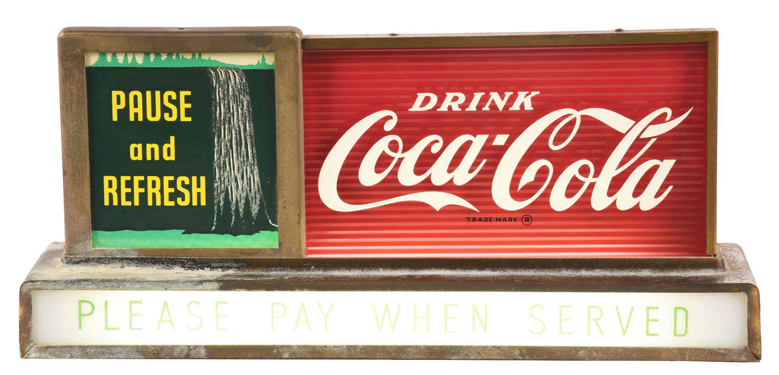 DRINK COCA-COLA "PAUSE & REFRESH" LIGHTED SIGN. (1 of 3)