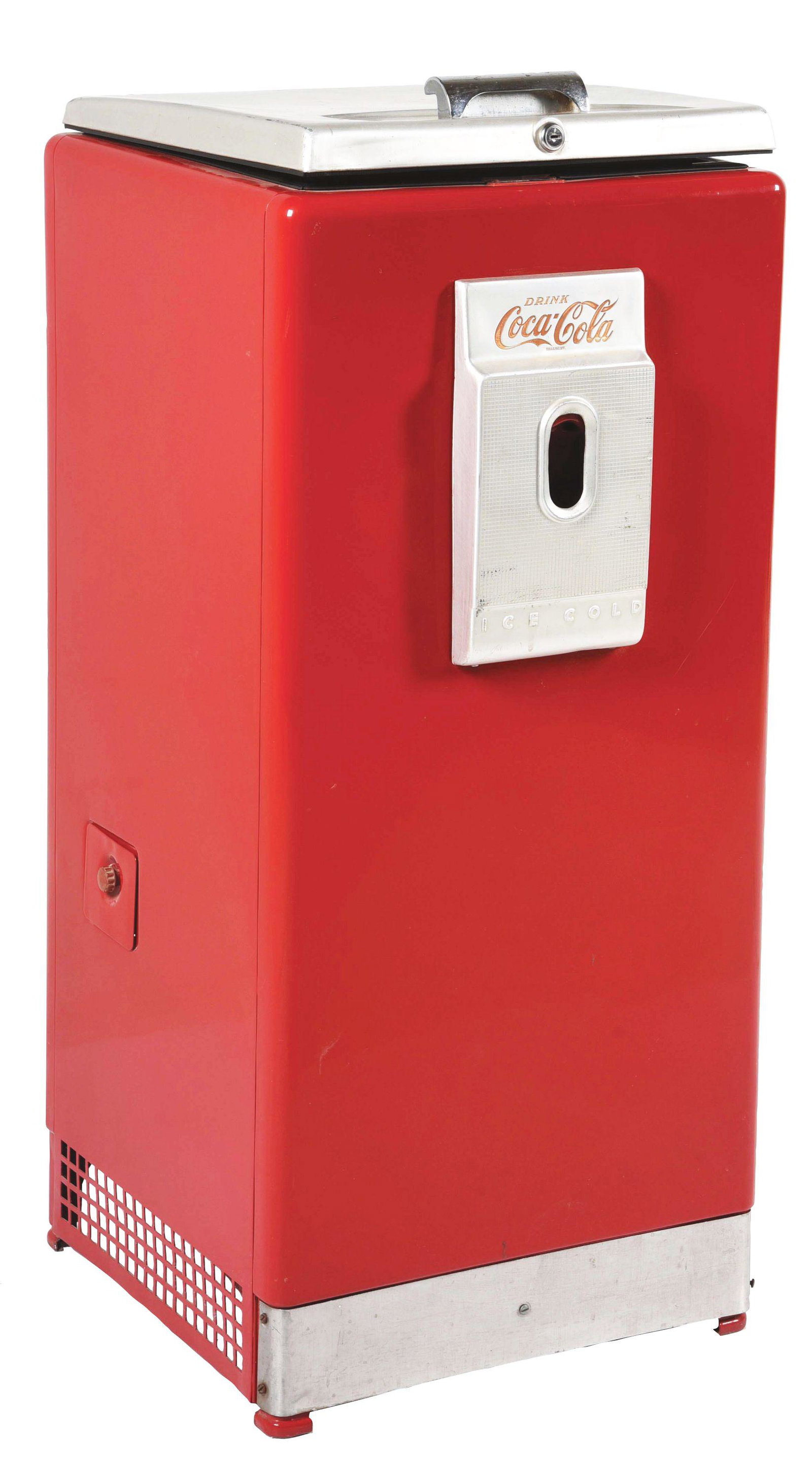 CAVALIER OFFICE VENDING MACHINE.: A different kind of machine that you do not see very often due to its size. It appears to be all original paint, cord and inside mechanisms. CONDITION: The machine was not functioning at the time of d