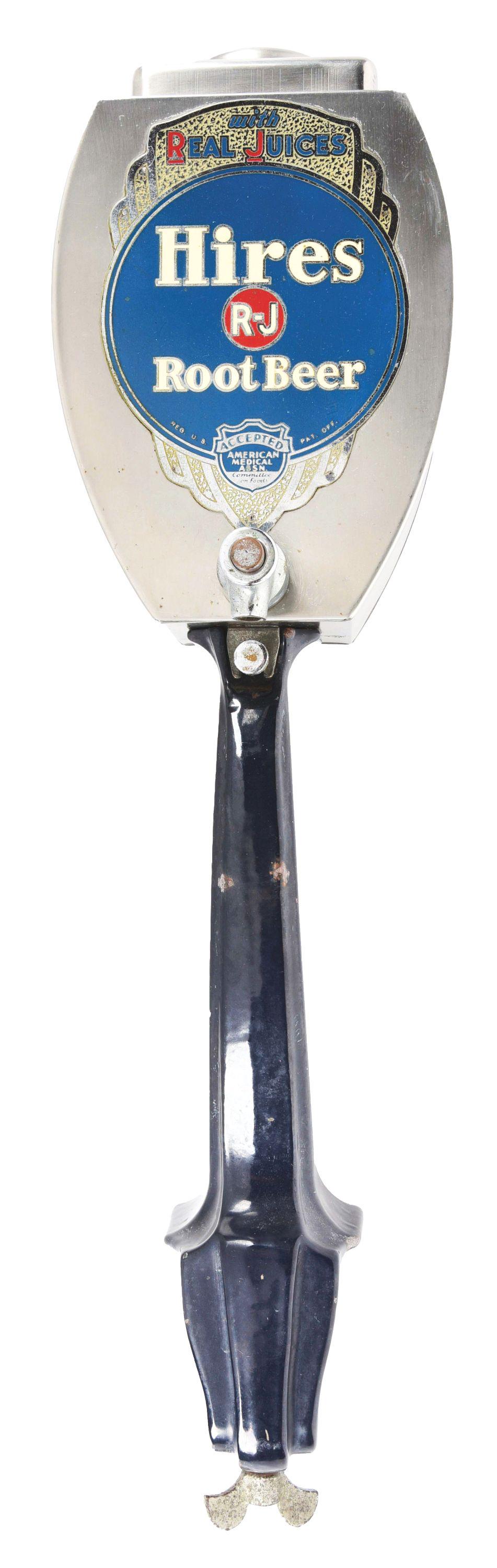 HIRES ROOT BEER COUNTERTOP SYRUP DISPENSER.: This is Hires Root Beer counter clamp syrup dispenser from the 1940's. It has a porcelain base and aluminum hopper with original spigot. CONDITION: Shows light chipping, porcelain counter clamp base w