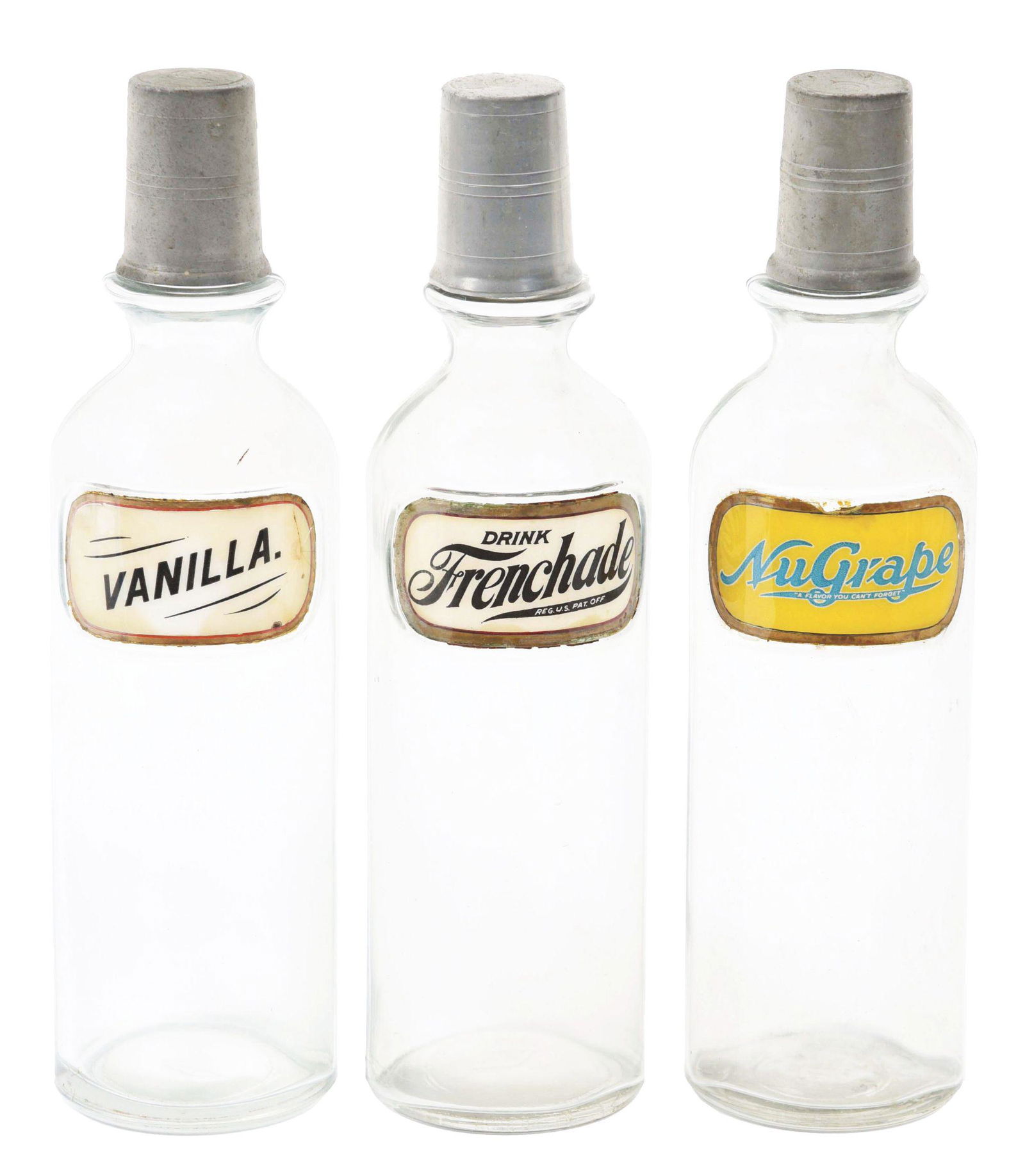 LOT OF 3: SODA FOUNTAIN SYRUP BOTTLES. (1 of 4)