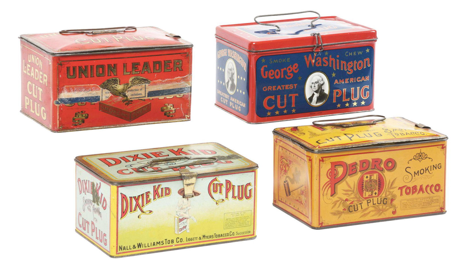 LOT OF 4: LUNCH BOX TOBACCO TINS. (1 of 4)