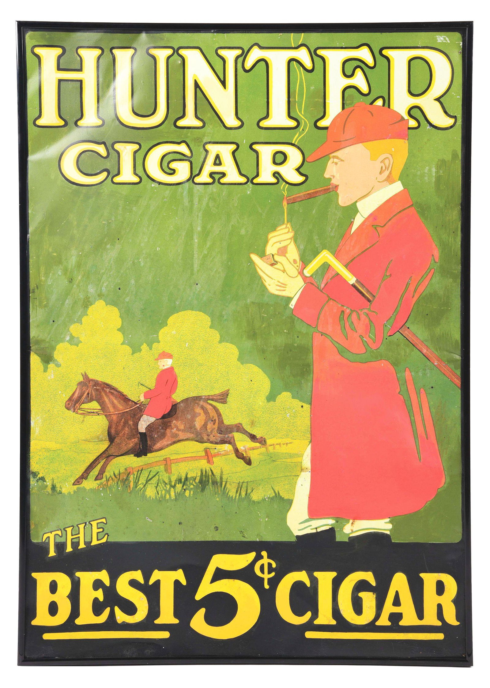 HUNTER CIGAR FRAMED TIN SIGN. (1 of 2)