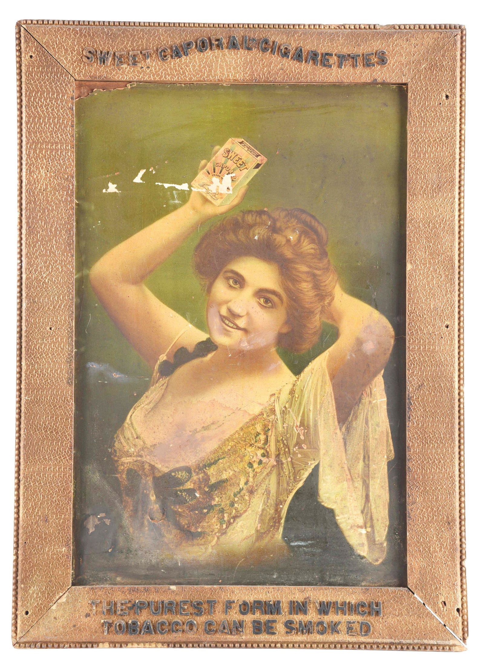 SWEET CAPORAL CIGARETTES ADVERTISING IN ORIGINAL FRAME. (1 of 3)