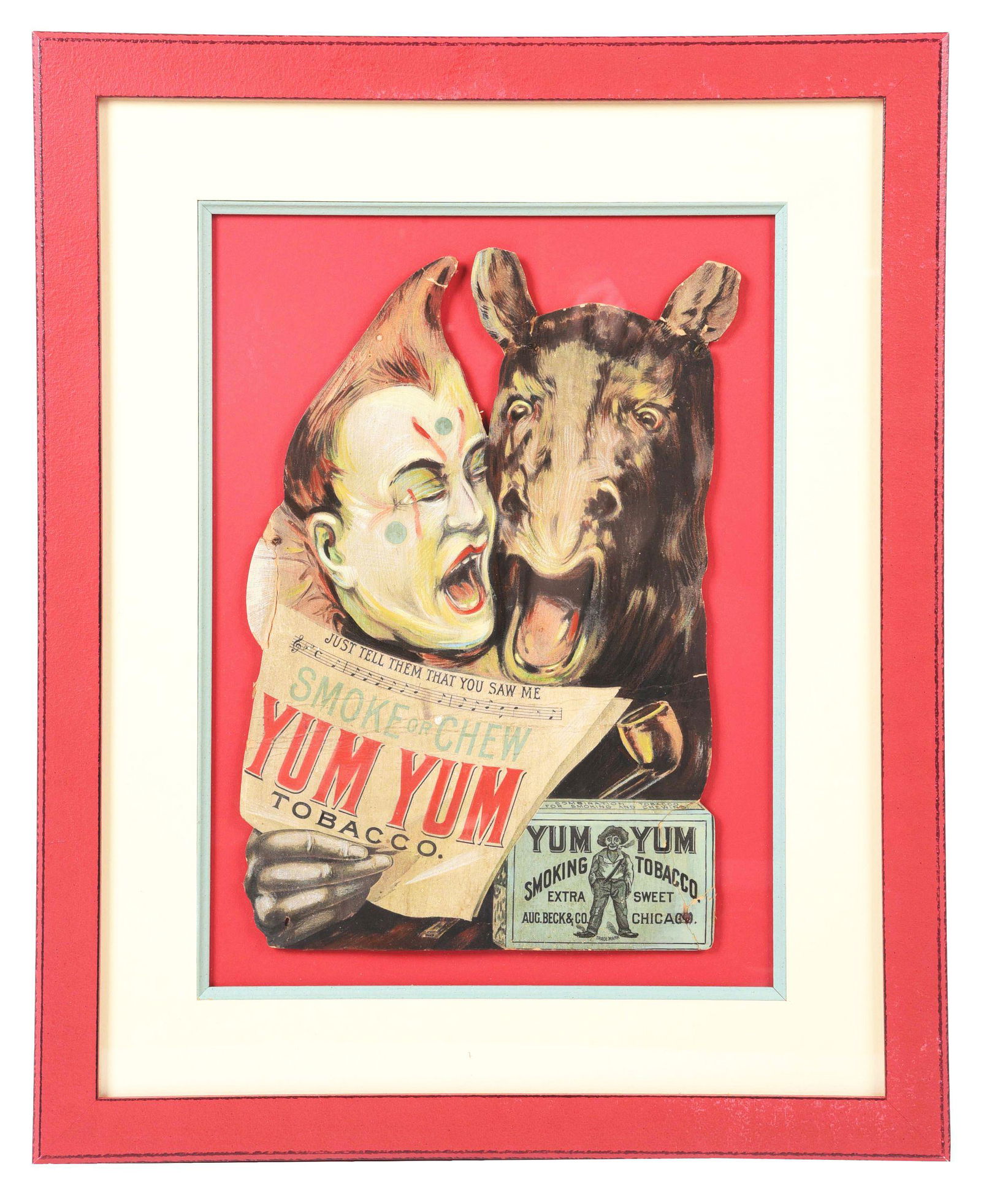 YUM YUM TOBACCO FRAMED DIE-CUT CARDBOARD ADVERTISEMENT. (1 of 2)