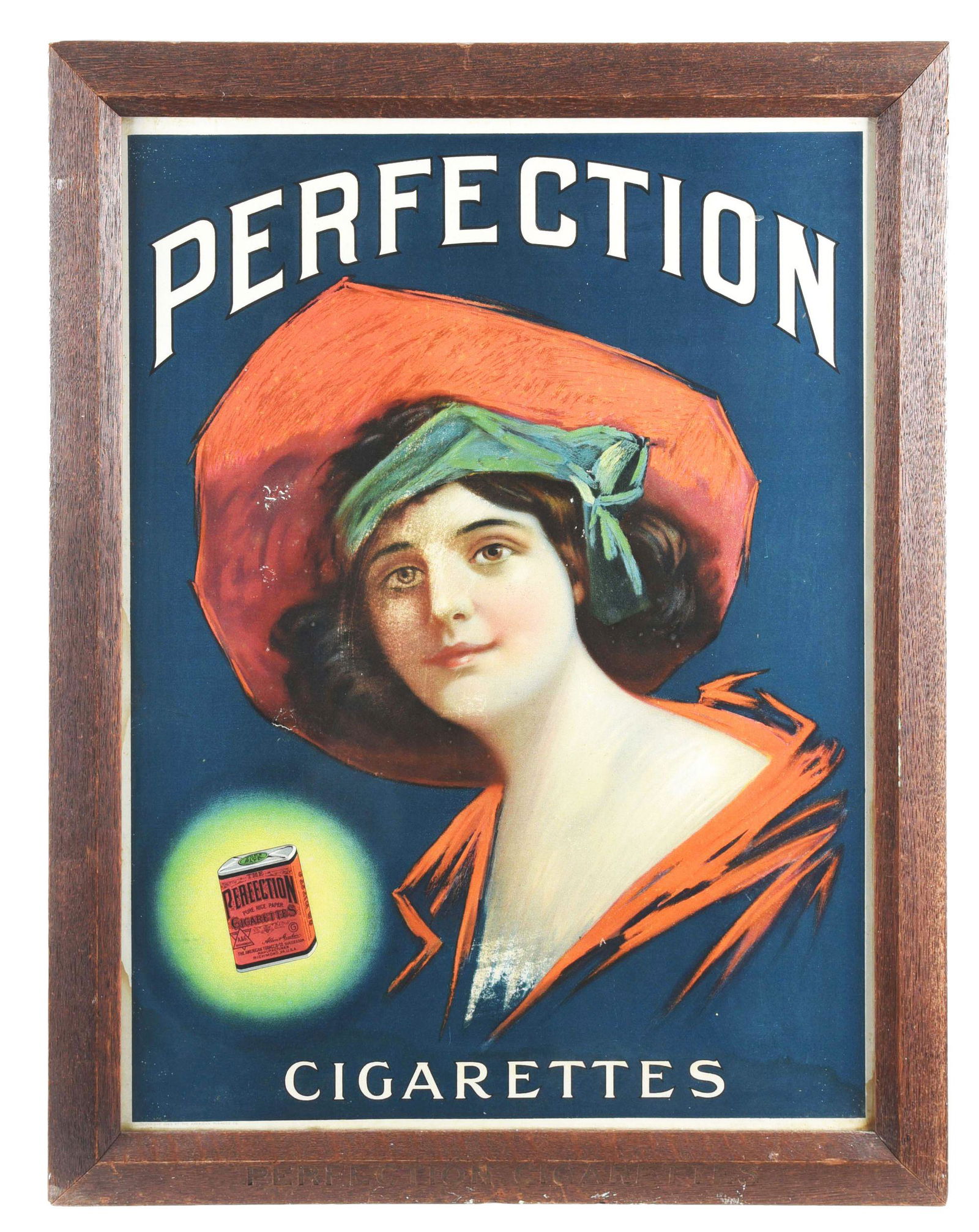 FRAMED CARDBOARD ADVERTISEMENT FOR PERFECTION CIGARETTES. (1 of 3)