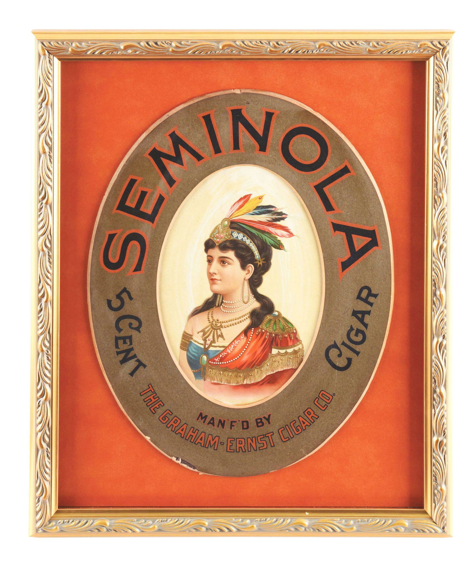 FRAMED CARDBOARD ADVERTISEMENT FOR SEMINOLA CIGAR. (1 of 4)