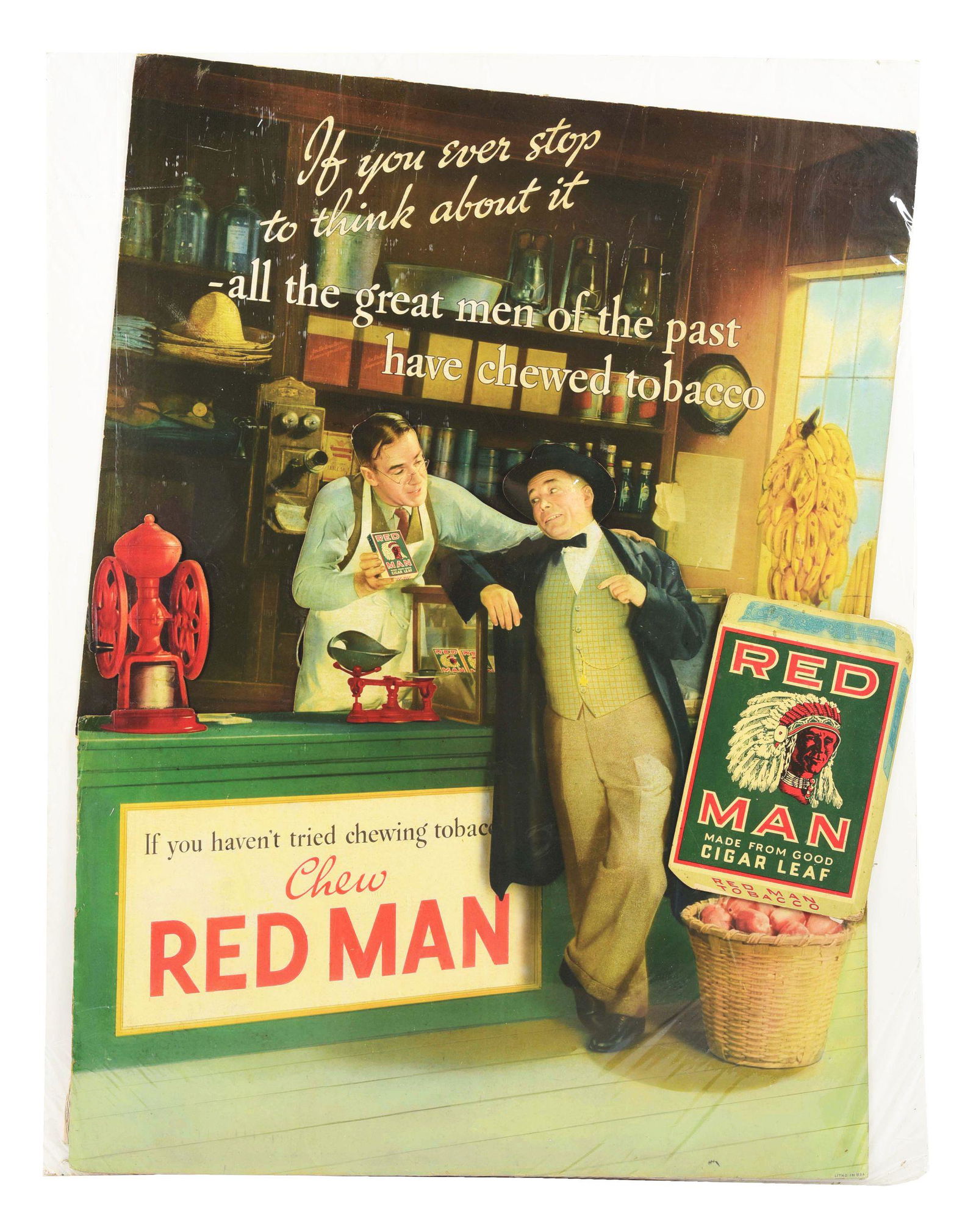 3-DIMENSIONAL 1930'S RED MAN CARDBOARD POSTER. (1 of 2)
