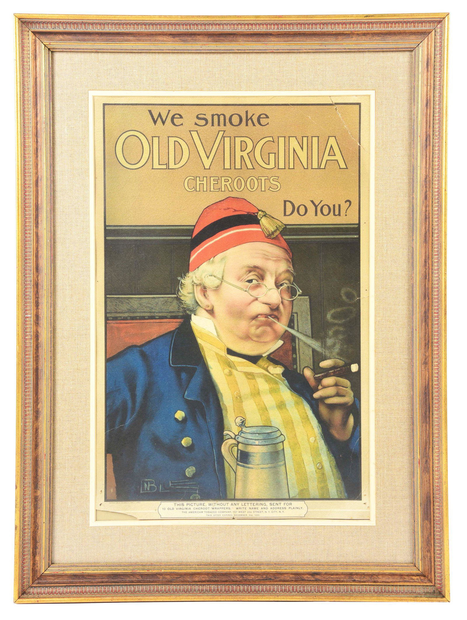 FRAMED CARDBOARD OLD VIRGINIA CHEROOTS CIGARS ADVERTISEMENT. (1 of 2)