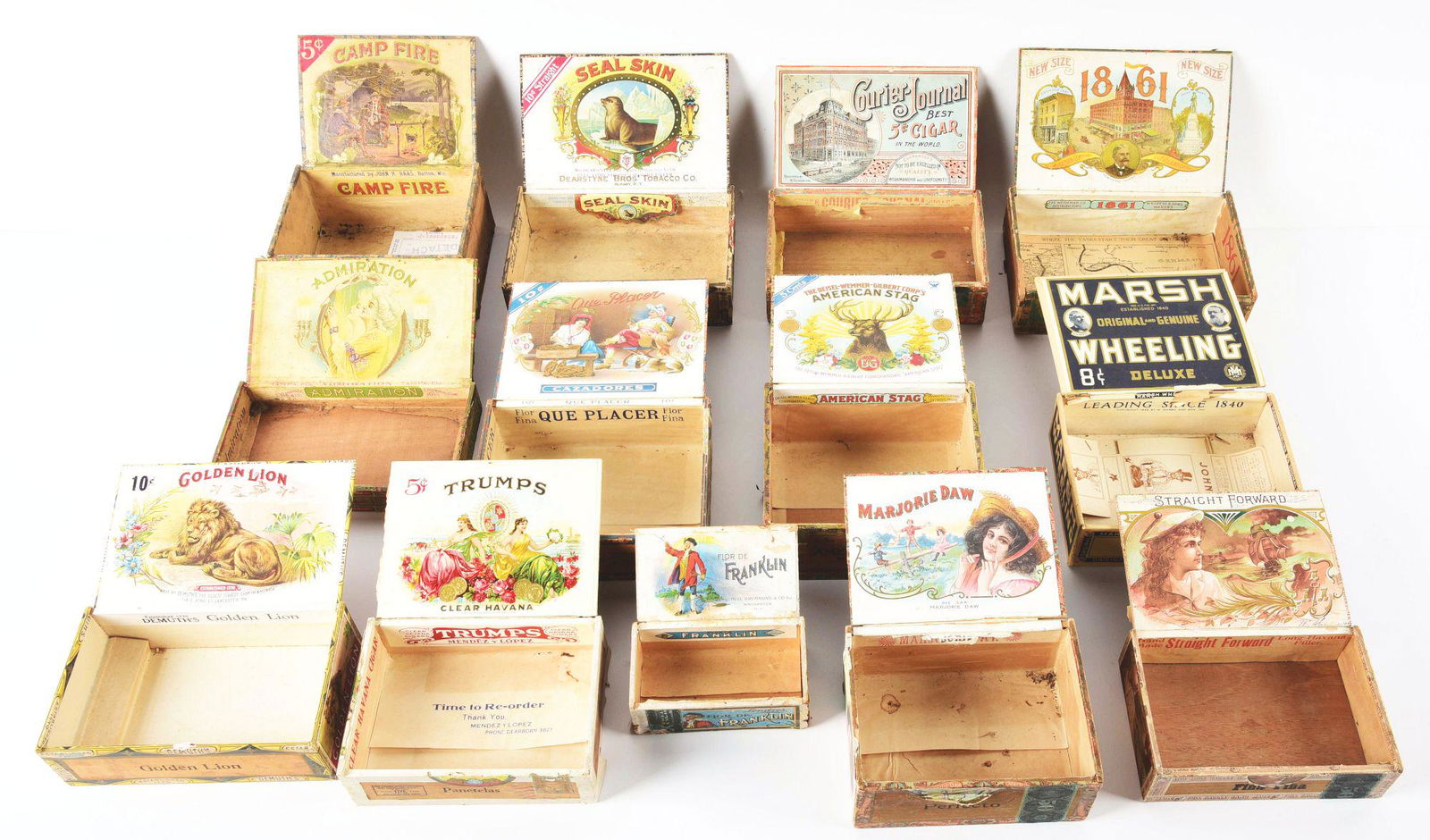 LOT OF 13: MISCELLANEOUS CIGAR BOXES. (1 of 2)