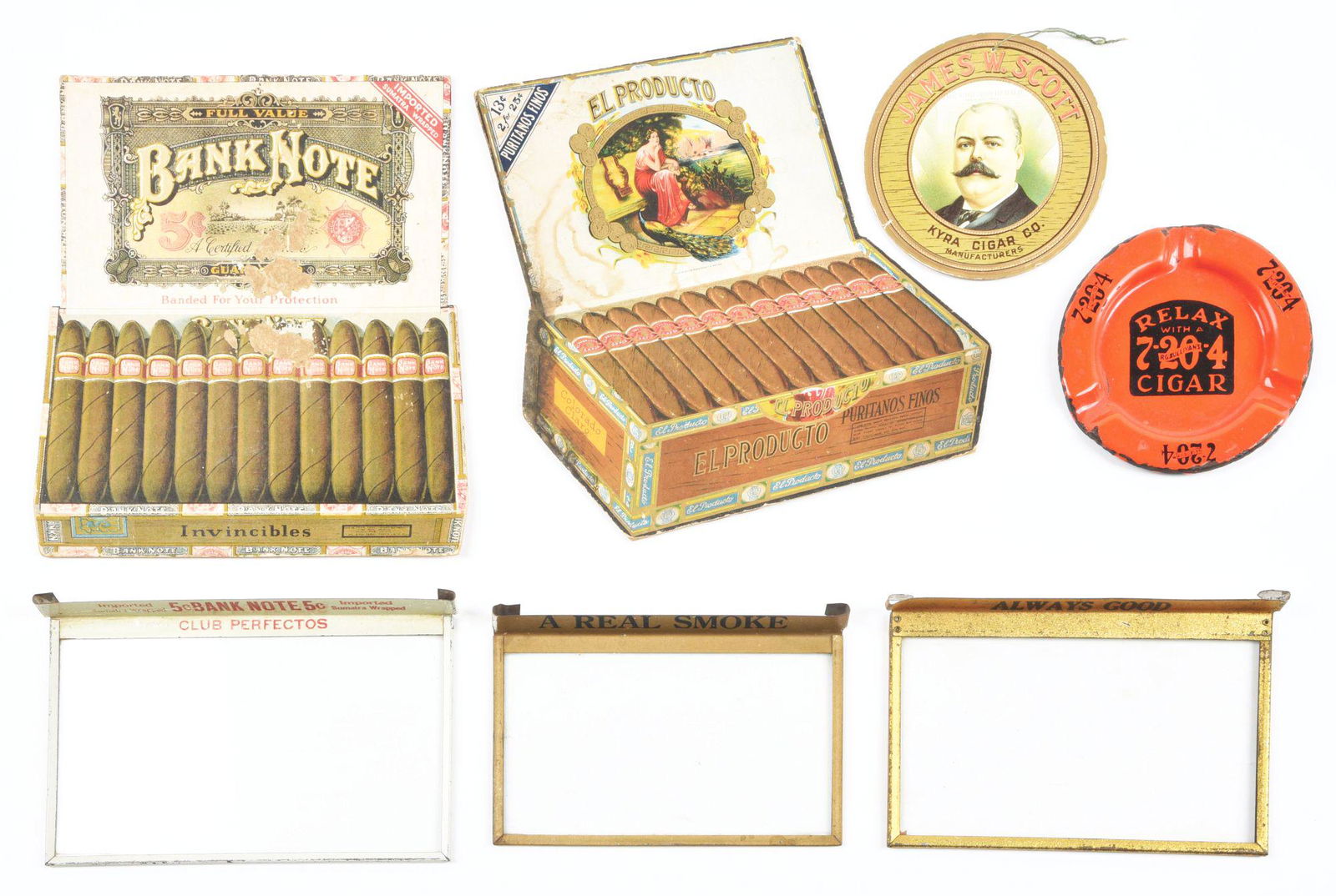 LOT OF 7: CIGARETTE, CIGAR & TOBACCO-RELATED ITEMS. (1 of 2)
