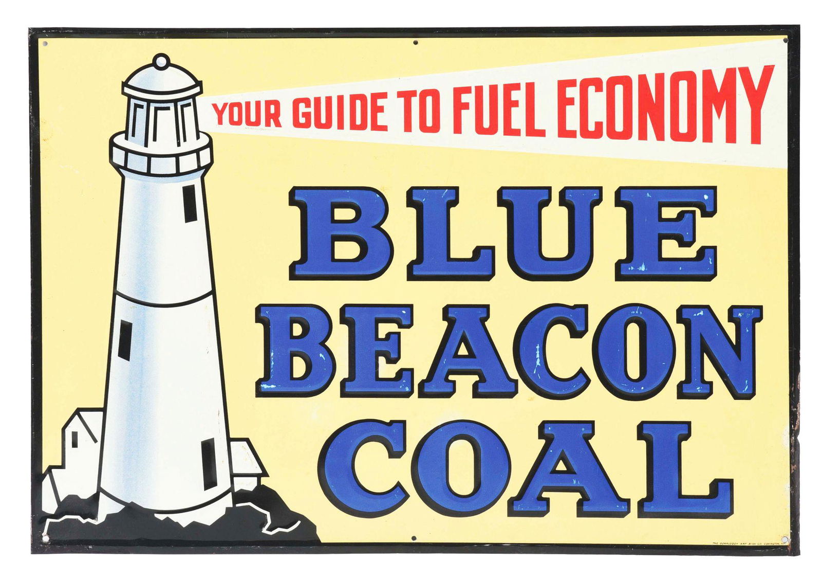 EMBOSSED TIN BLUE BEACON COAL SIGN. (1 of 3)