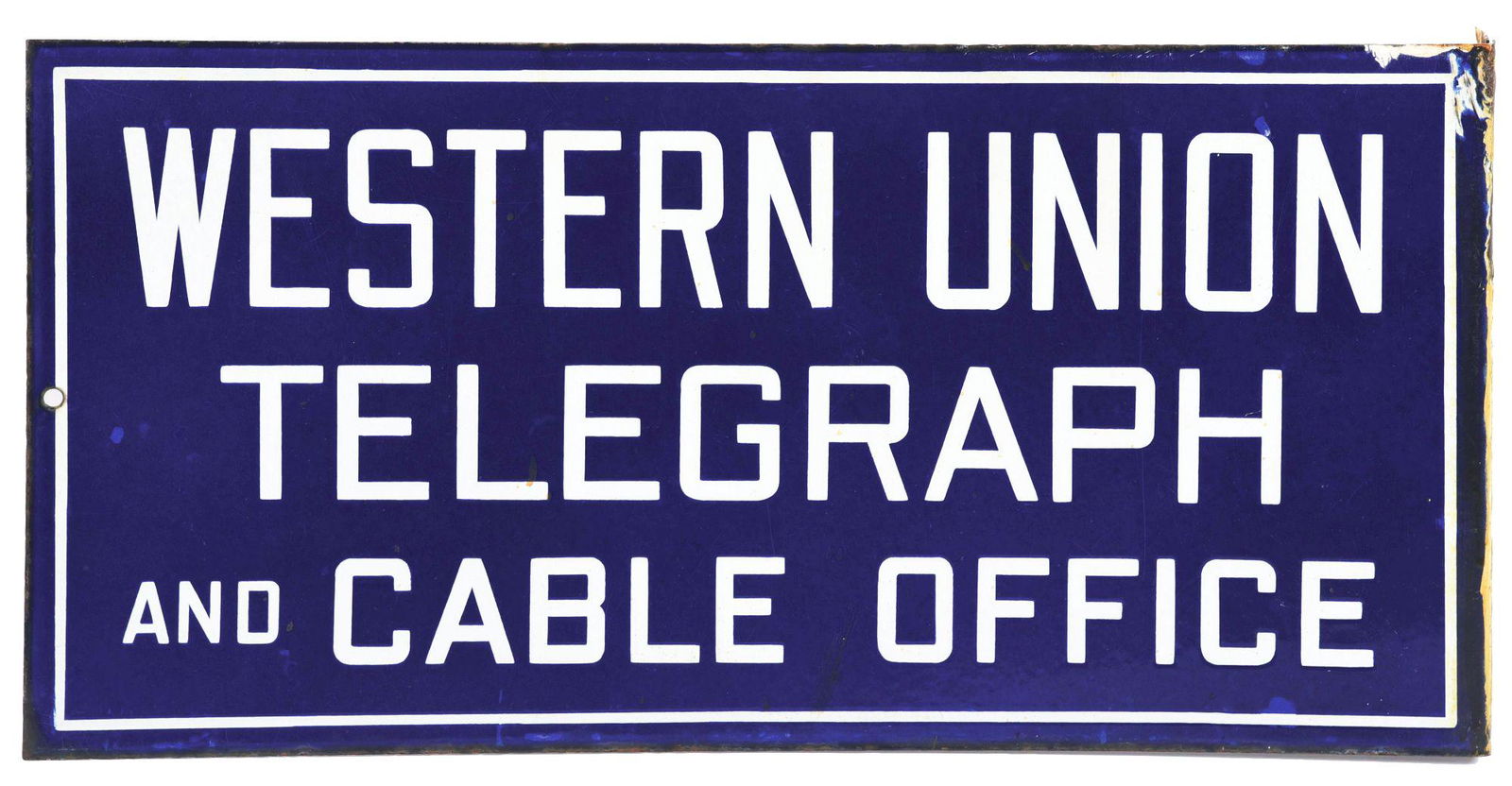 PORCELAIN WESTERN UNION FLANGE SIGN. (1 of 2)