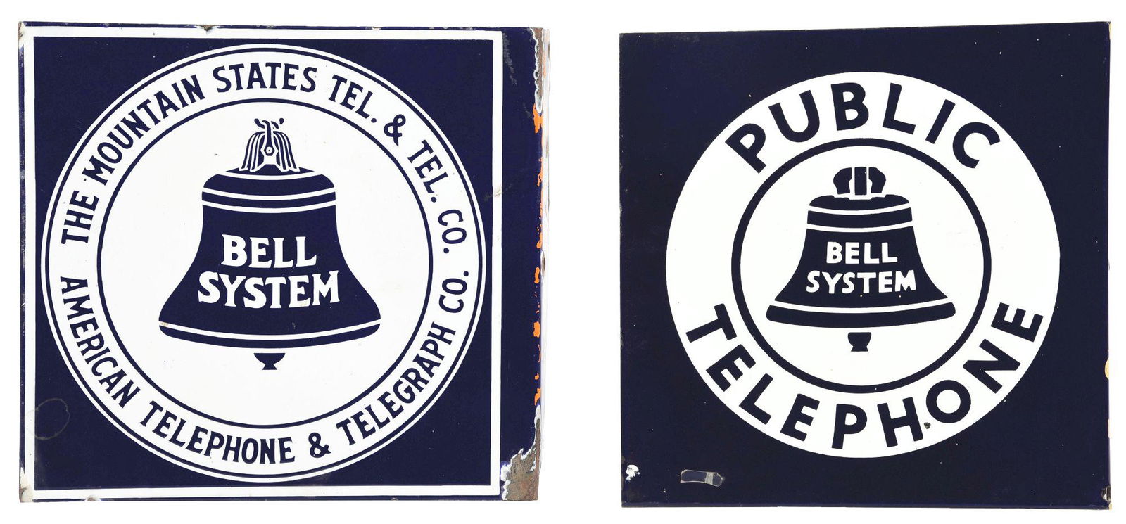 LOT OF 2: PORCELAIN BELL SYSTEM FLANGE SIGNS. (1 of 2)