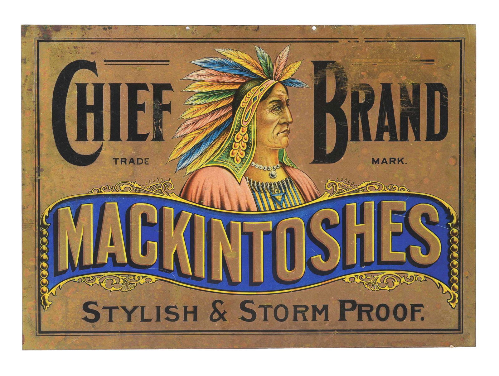 CHIEF BRAND MACKINTOSHES TIN SIGN. (1 of 2)