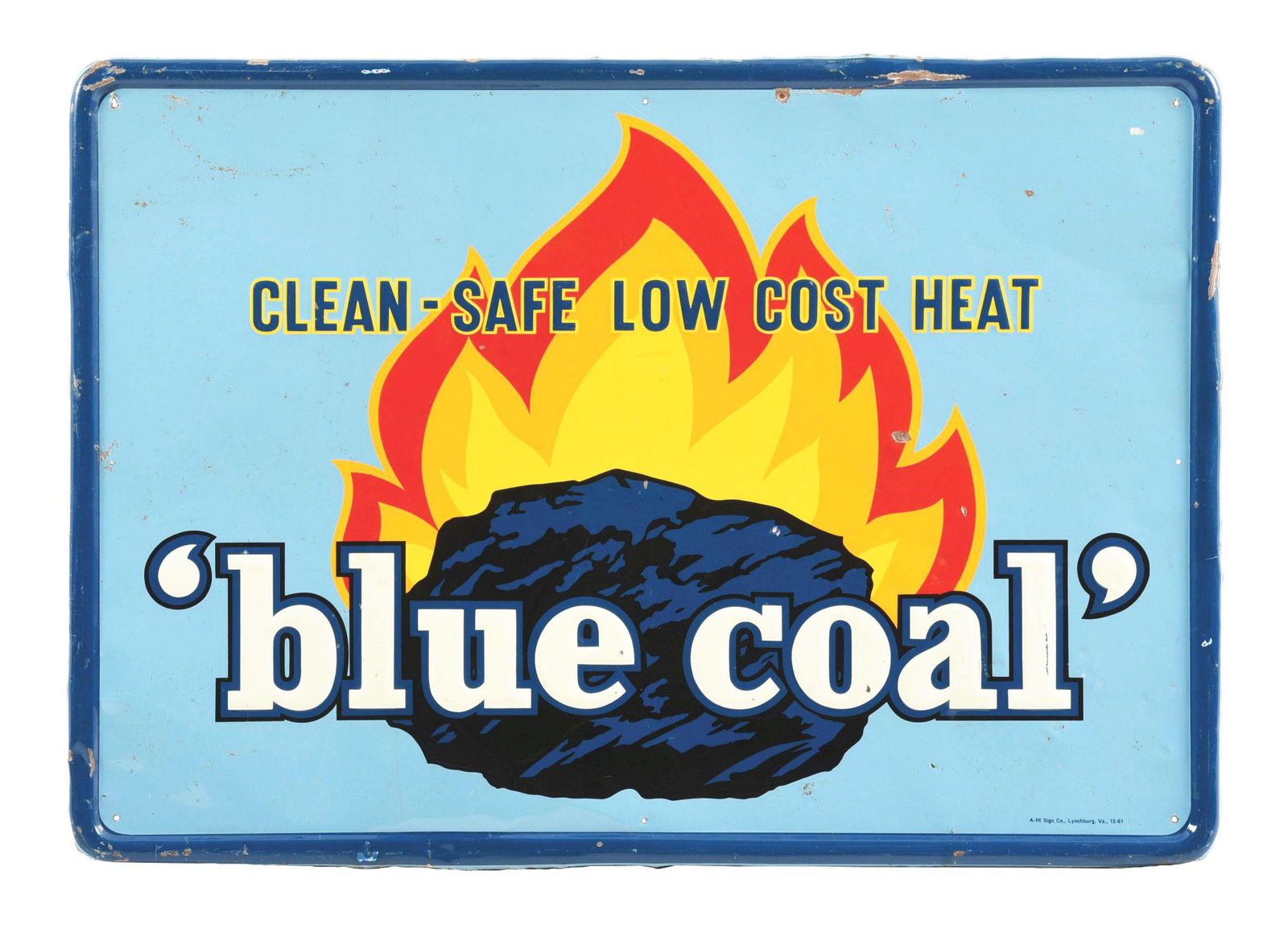 BLUE COAL EMBOSSED TIN SIGN W/ COAL GRAPHIC. (1 of 3)