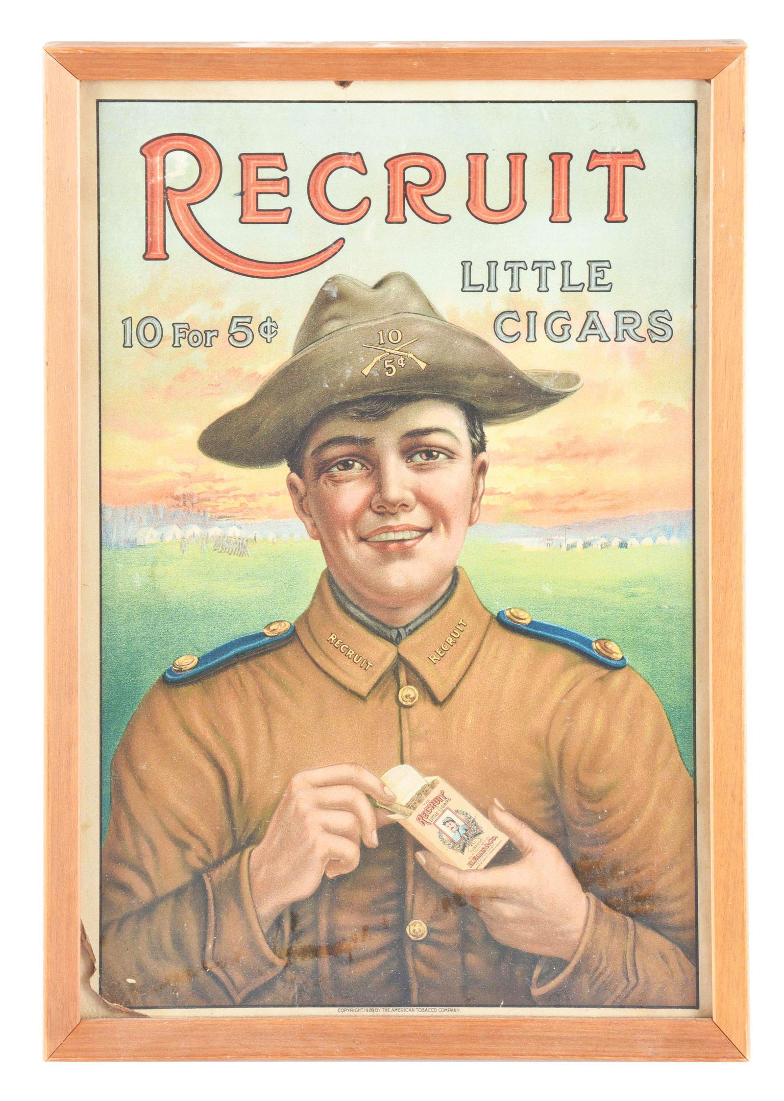 EARLY FRAMED RECRUIT LITTLE CIGARS ADVERTISEMENT. (1 of 4)