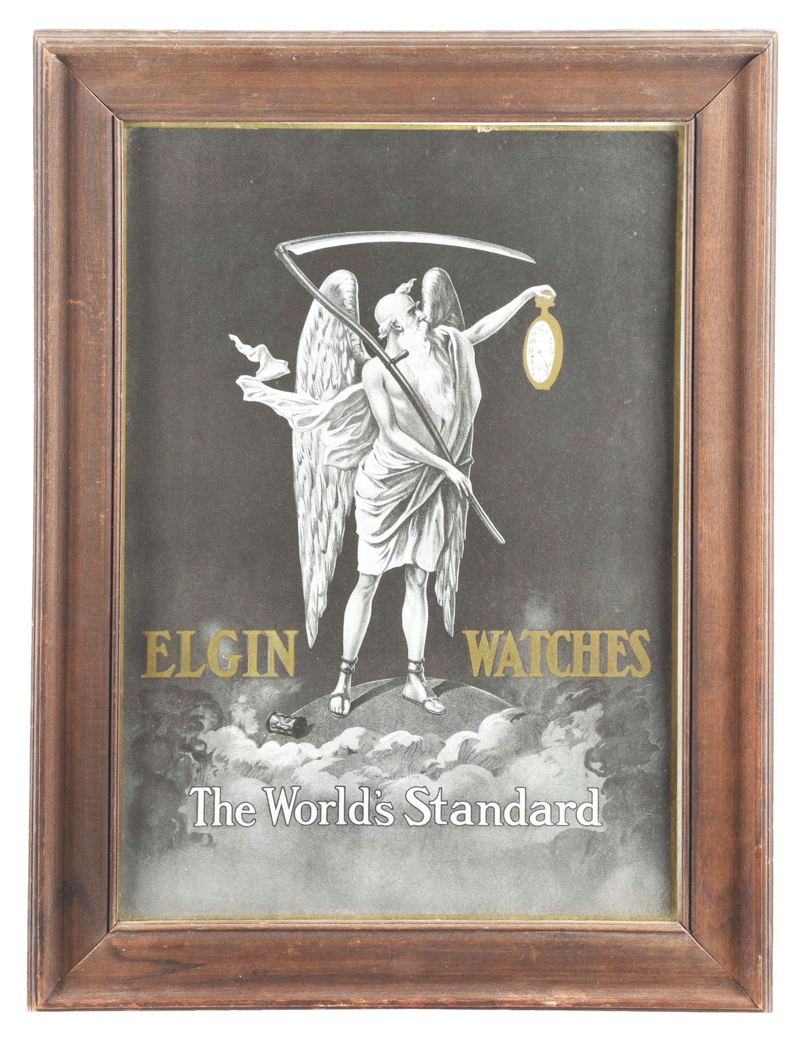 FRAMED CARDBOARD ADVERTISEMENT FOR ELGIN WATCHES. (1 of 3)