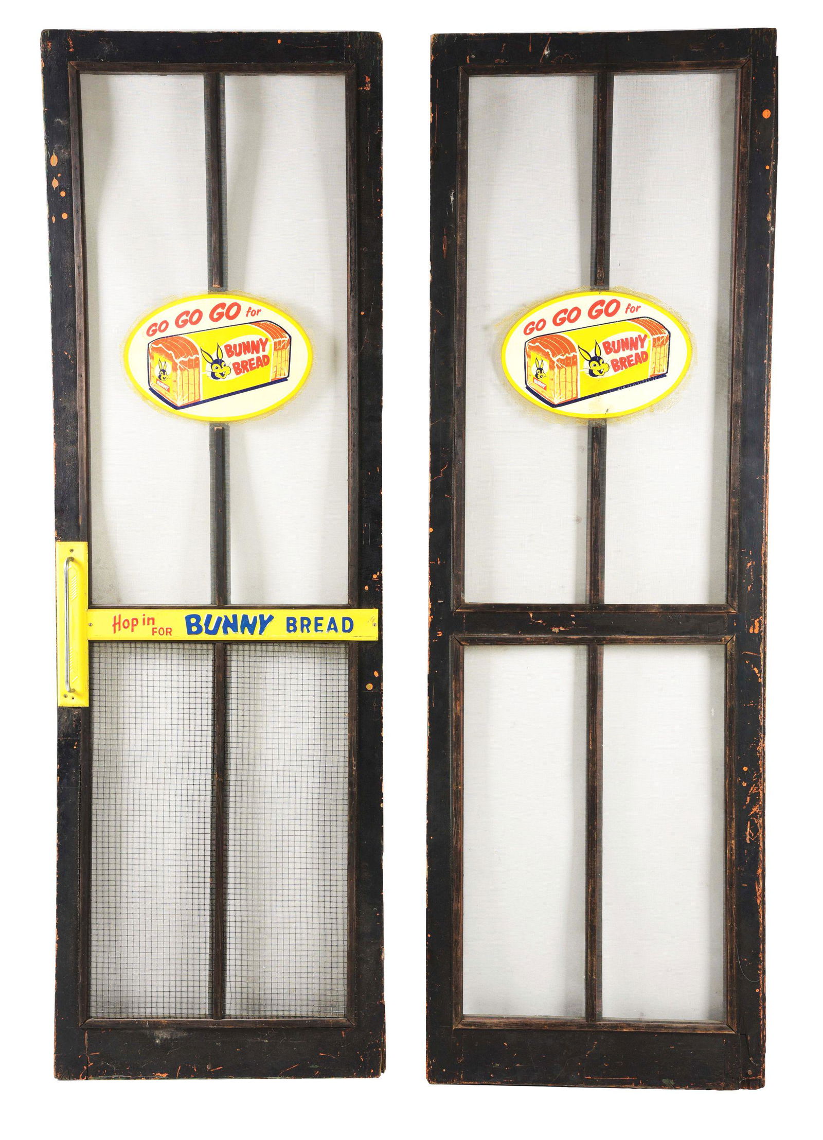 PAIR OF ORIGINAL COUNTRY STORE WOOD DOORS ADVERTISING BUNNY BREAD. (1 of 4)