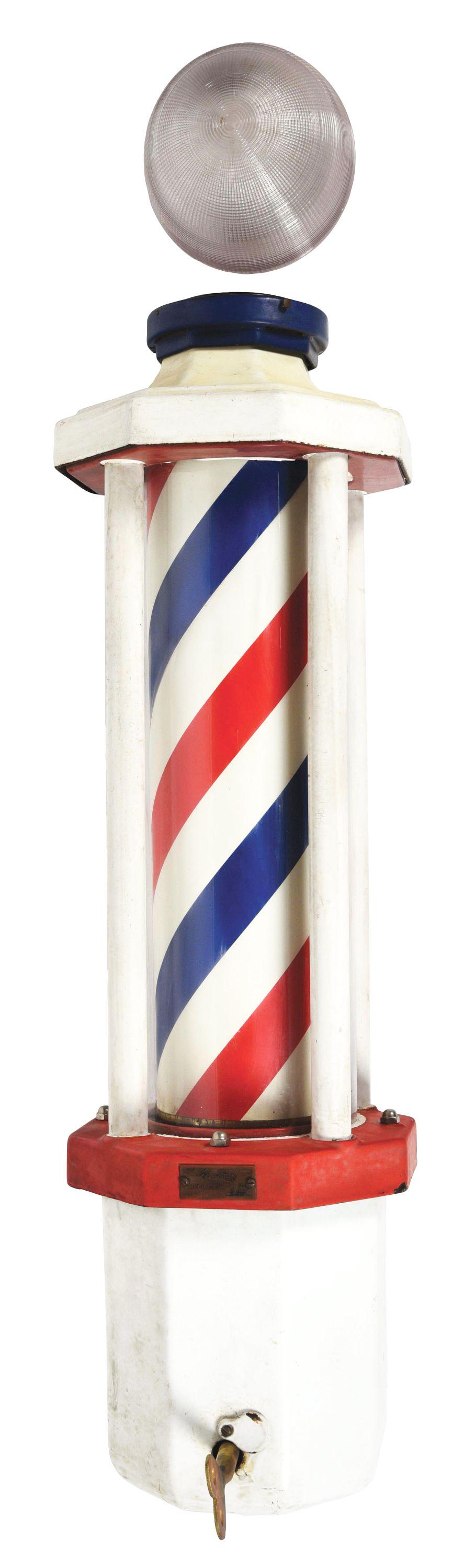 BARBER POLE WITH GLOBE AND KEY. (1 of 5)