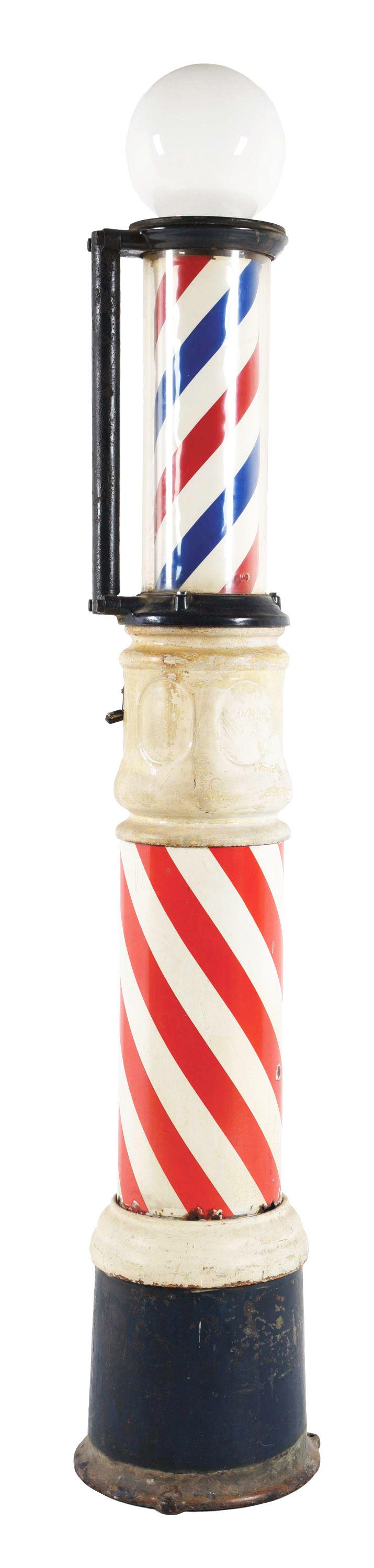 LARGE PORCELAIN AUTOMATED BARBER POLE. (1 of 4)