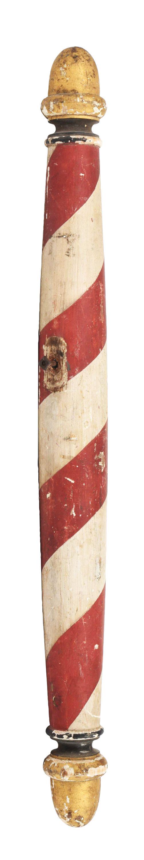 EARLY WOODEN WALL MOUNT BARBER POLE. (1 of 4)