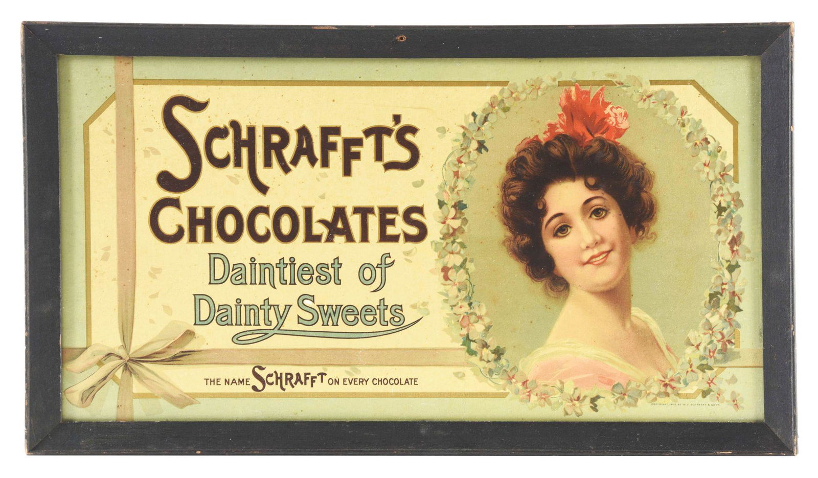 CARDBOARD DISPLAY SIGN FOR SCHRAFFT'S CHOCOLATES. (1 of 4)