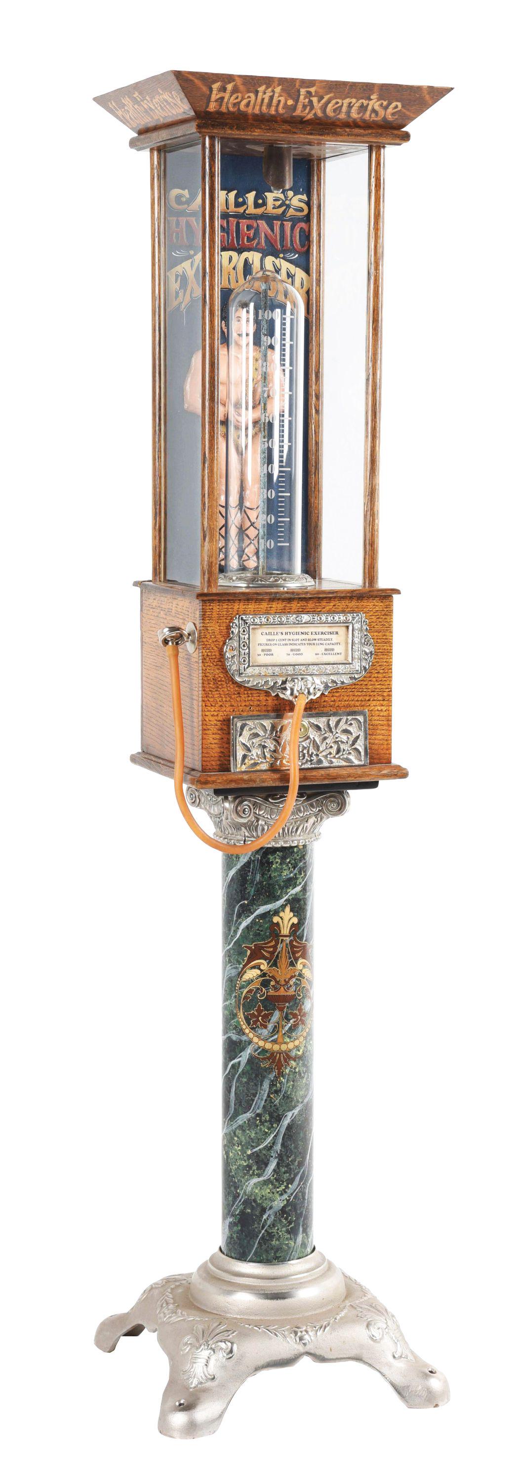 1¢ CAILLE HYGIENIC EXERCISER LUNG TESTER AMUSEMENT ARCADE MACHINE. (1 of 11)