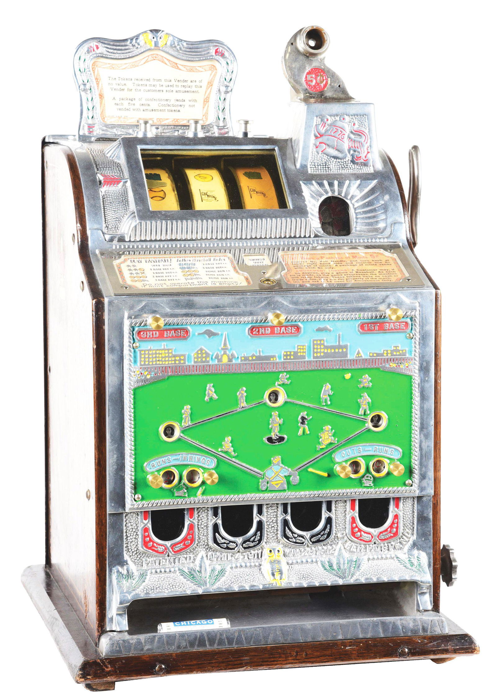 5¢ MILLS BASEBALL SKILL VENDER SLOT MACHINE. (1 of 5)