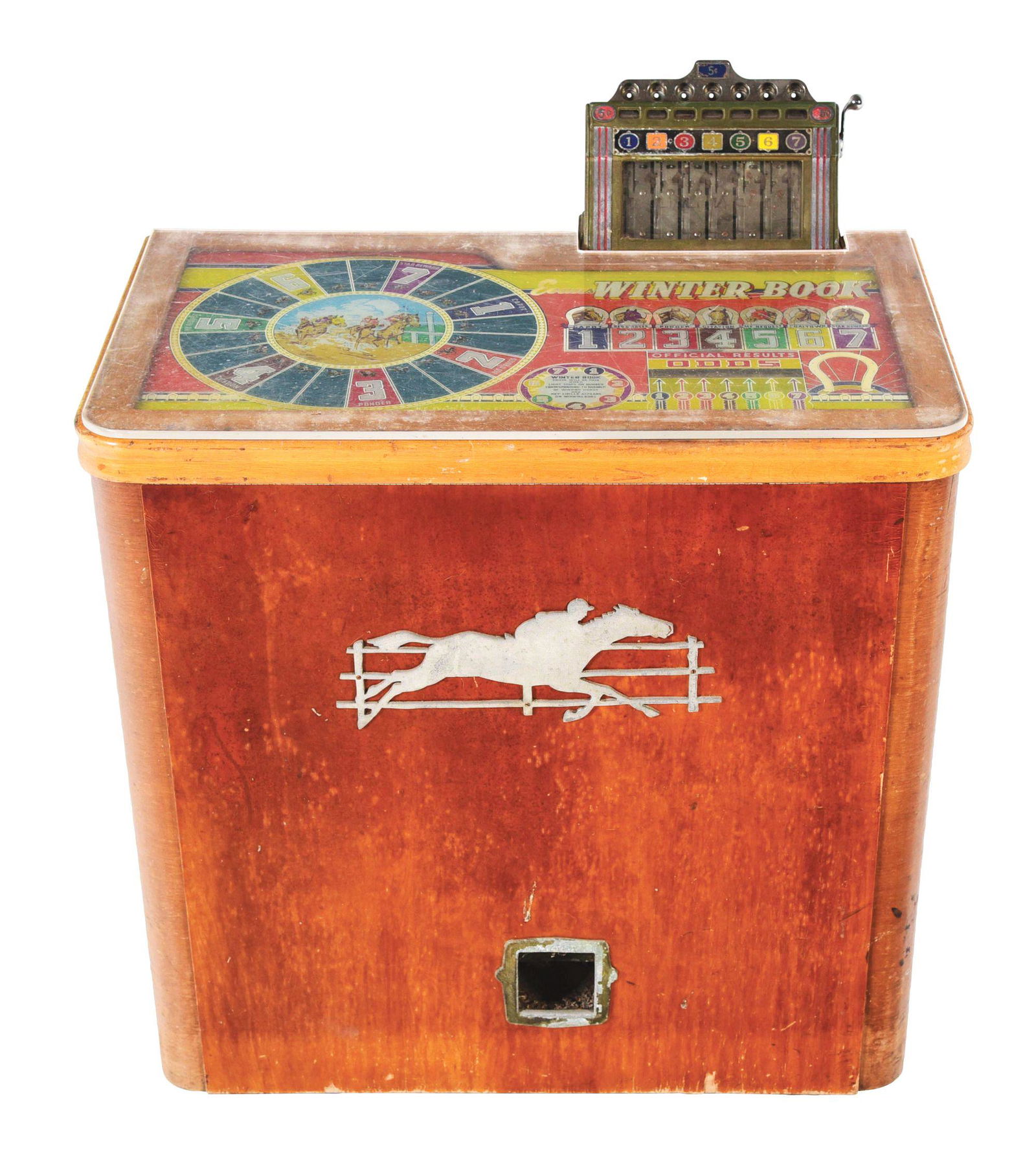 5¢ H.C. EVANS DELUXE WINTER BOOK HORSE RACING CONSOLE SLOT MACHINE. (1 of 6)