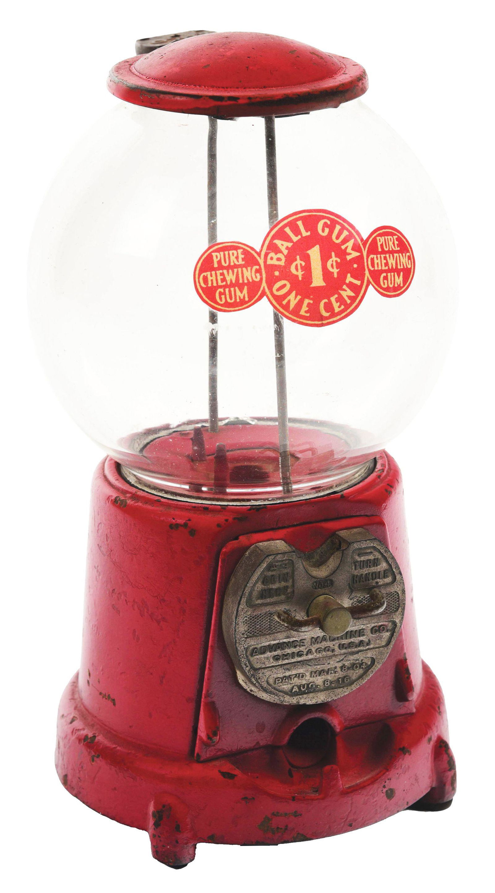 CAST IRON ADVANCE GUMBALL MACHINE. (1 of 4)