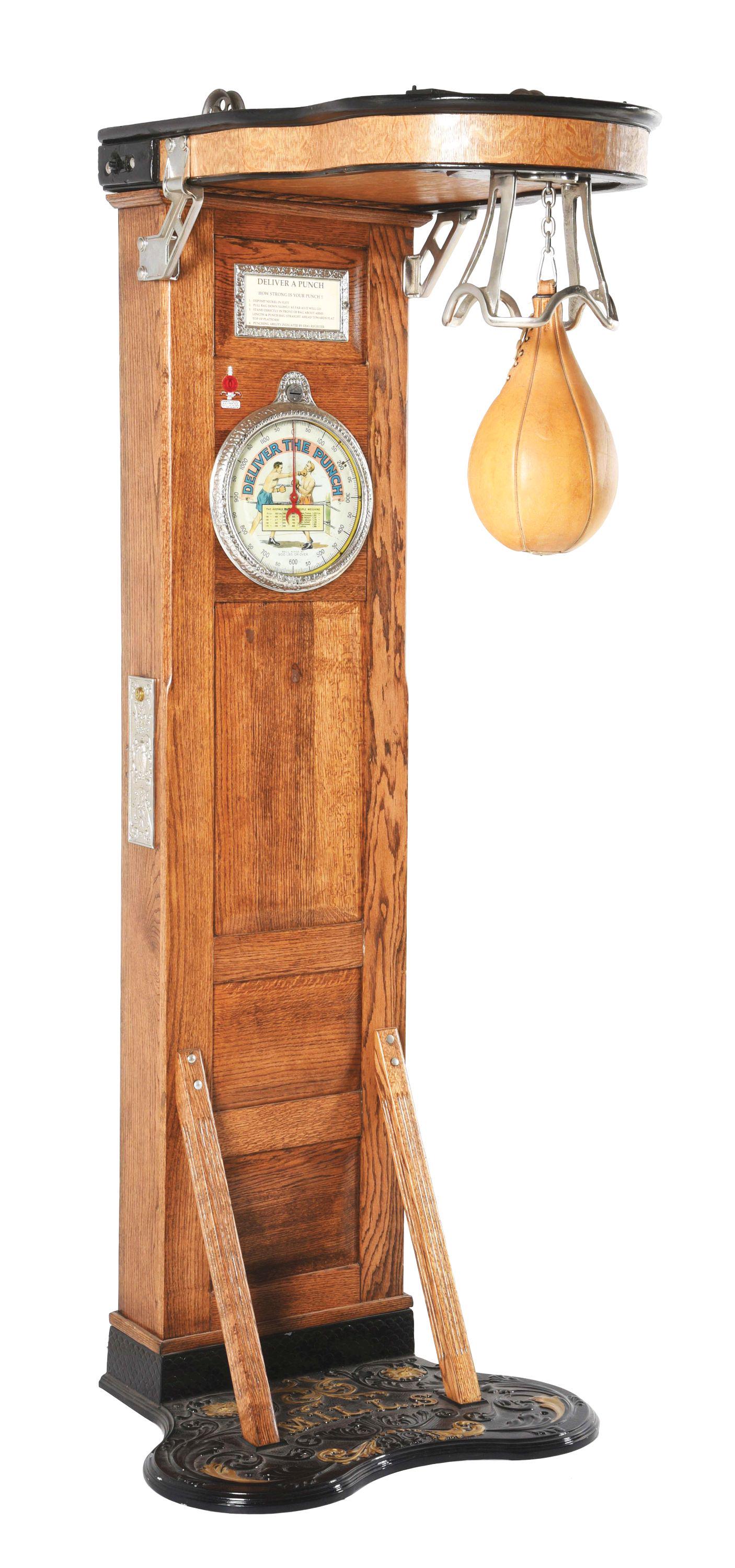 5¢ MILLS NOVELTY CO. PUNCHING BAG STRENGTH TESTER. (1 of 7)