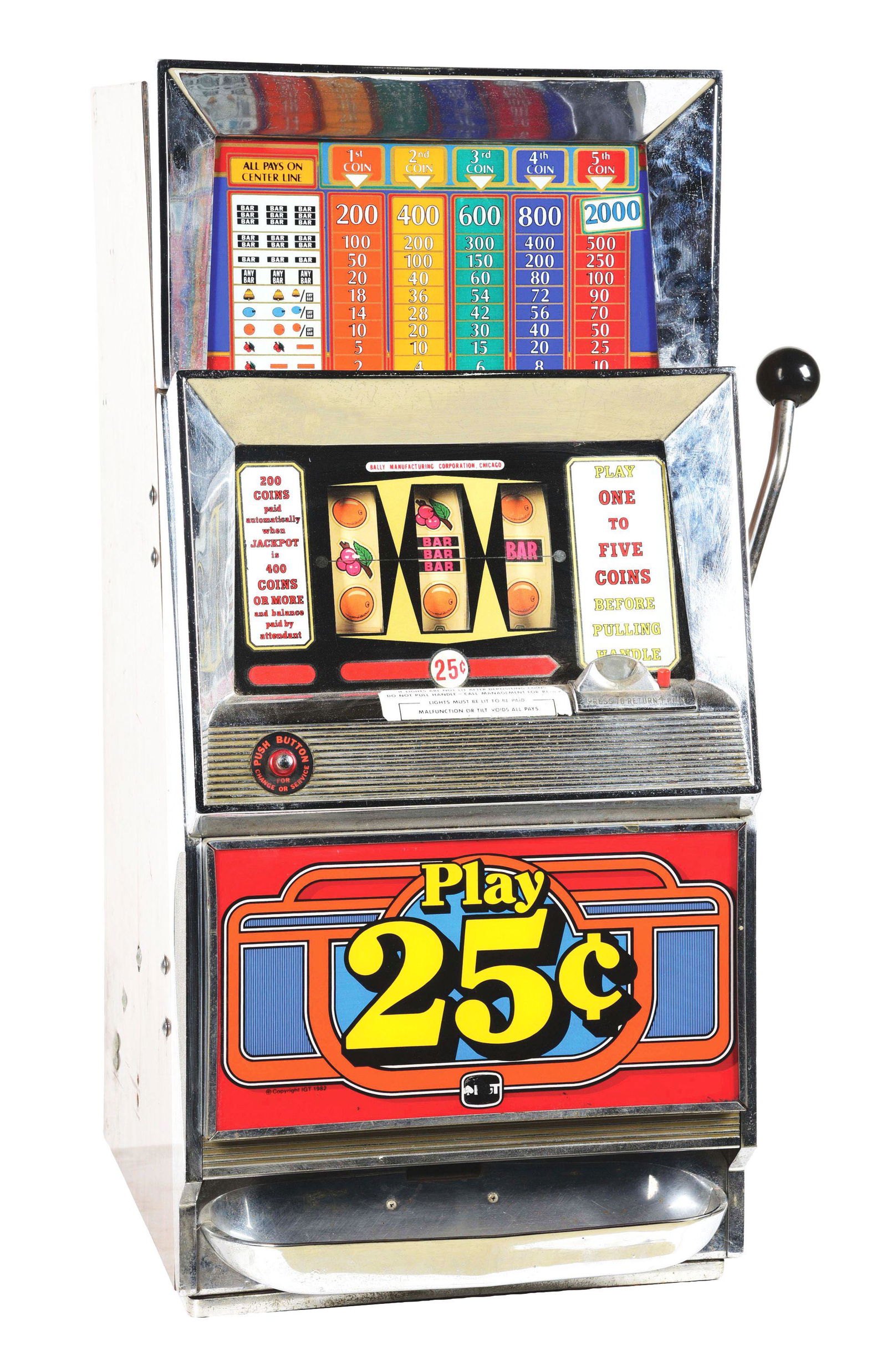 25¢ BALLY MFG. CO. E SERIES SLOT MACHINE. (1 of 5)