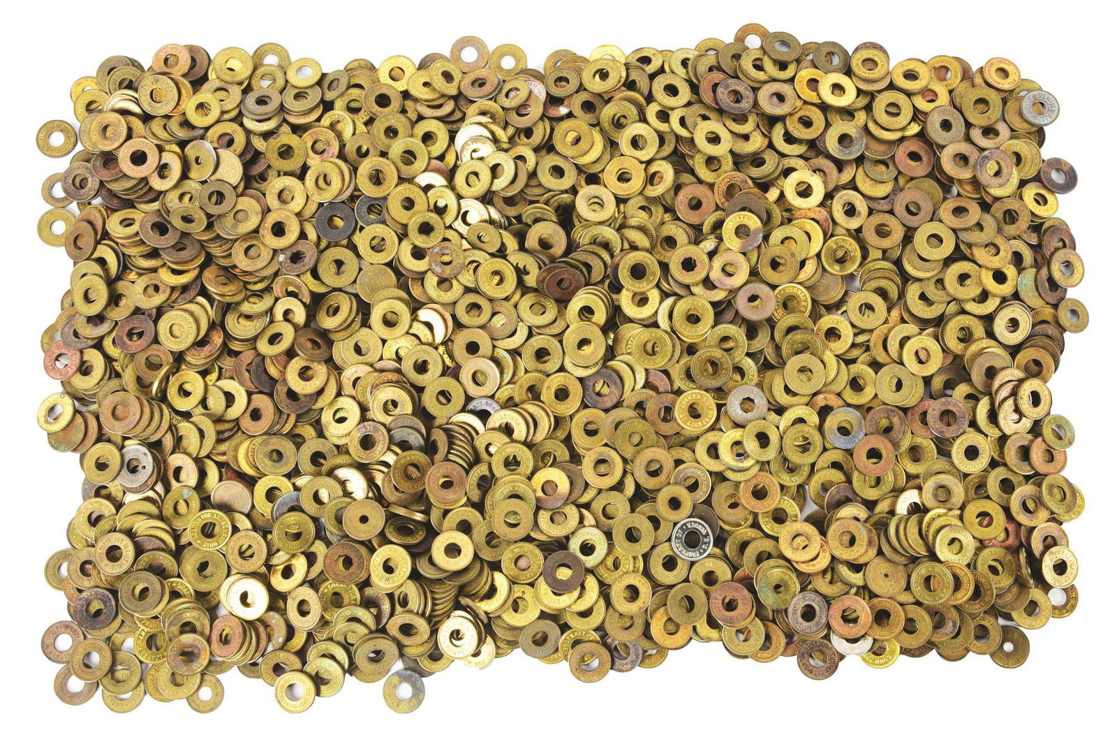 LARGE LOT OF 5¢ MILLS TOKENS. (1 of 2)