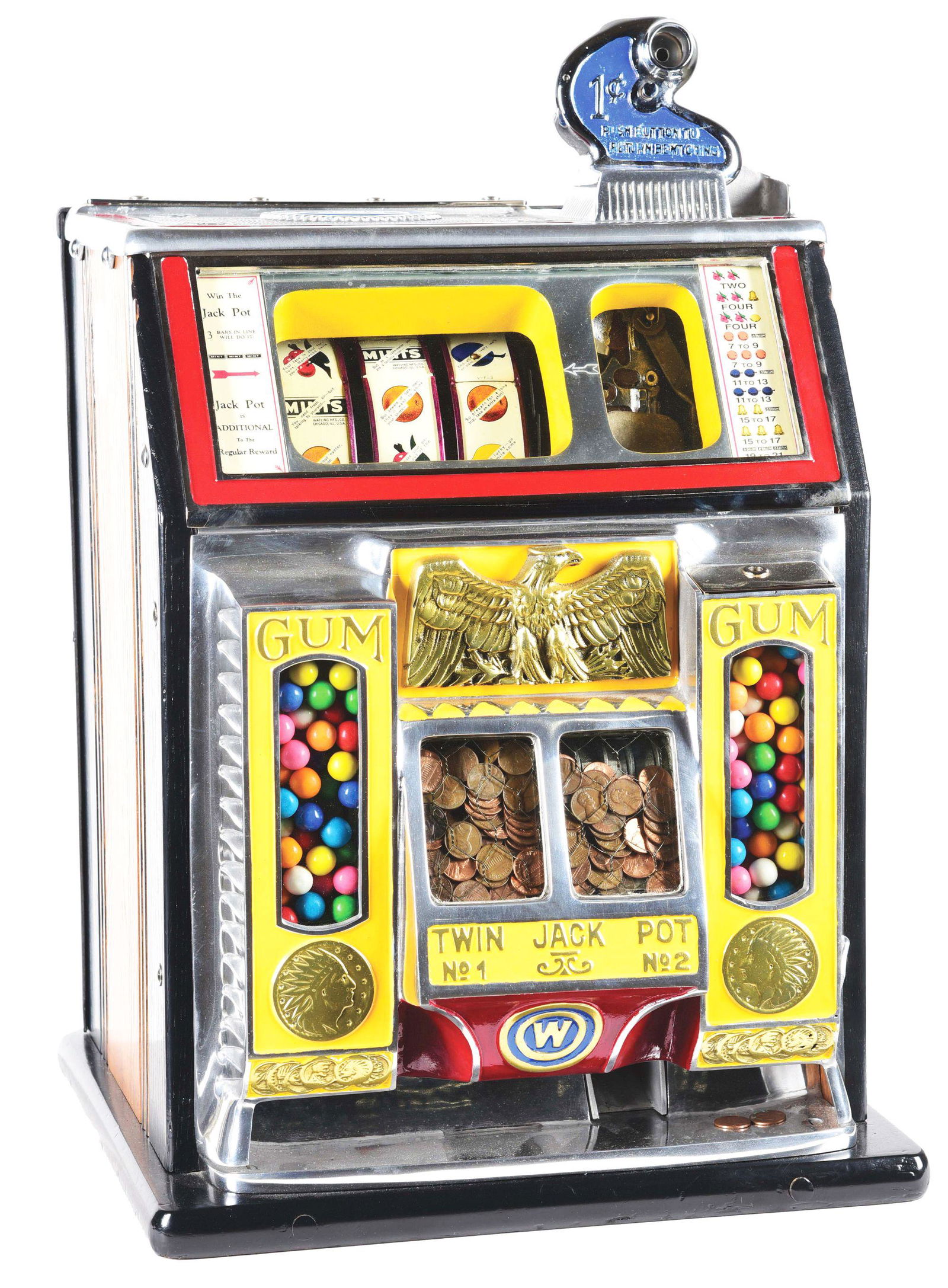 1¢ WATLING TWIN JACKPOT GUMBALL TRADE STIMULATOR. (1 of 5)