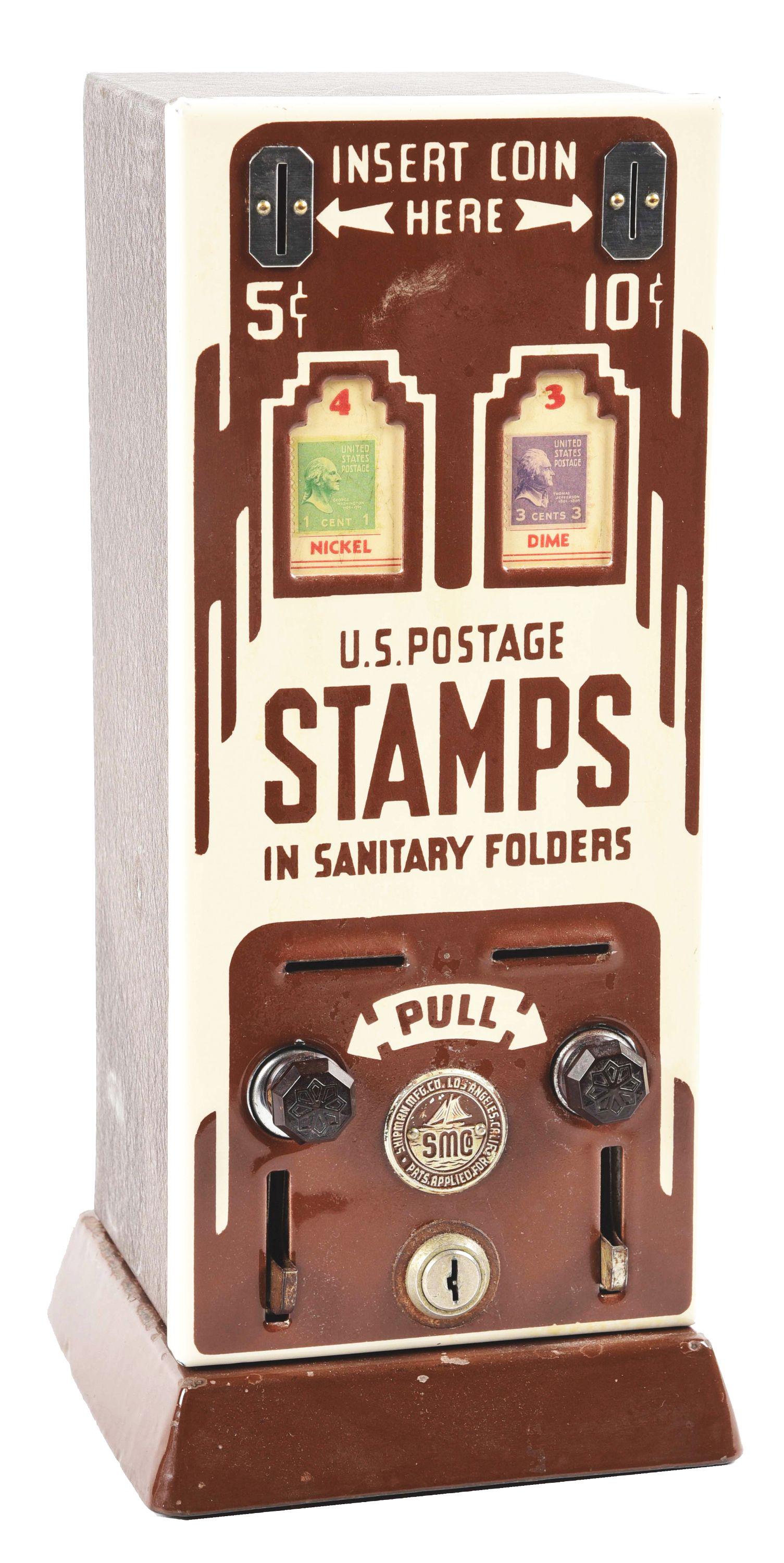 U.S. POSTAGE STAMP MACHINE W/ PORCELAIN FRONT. (1 of 5)