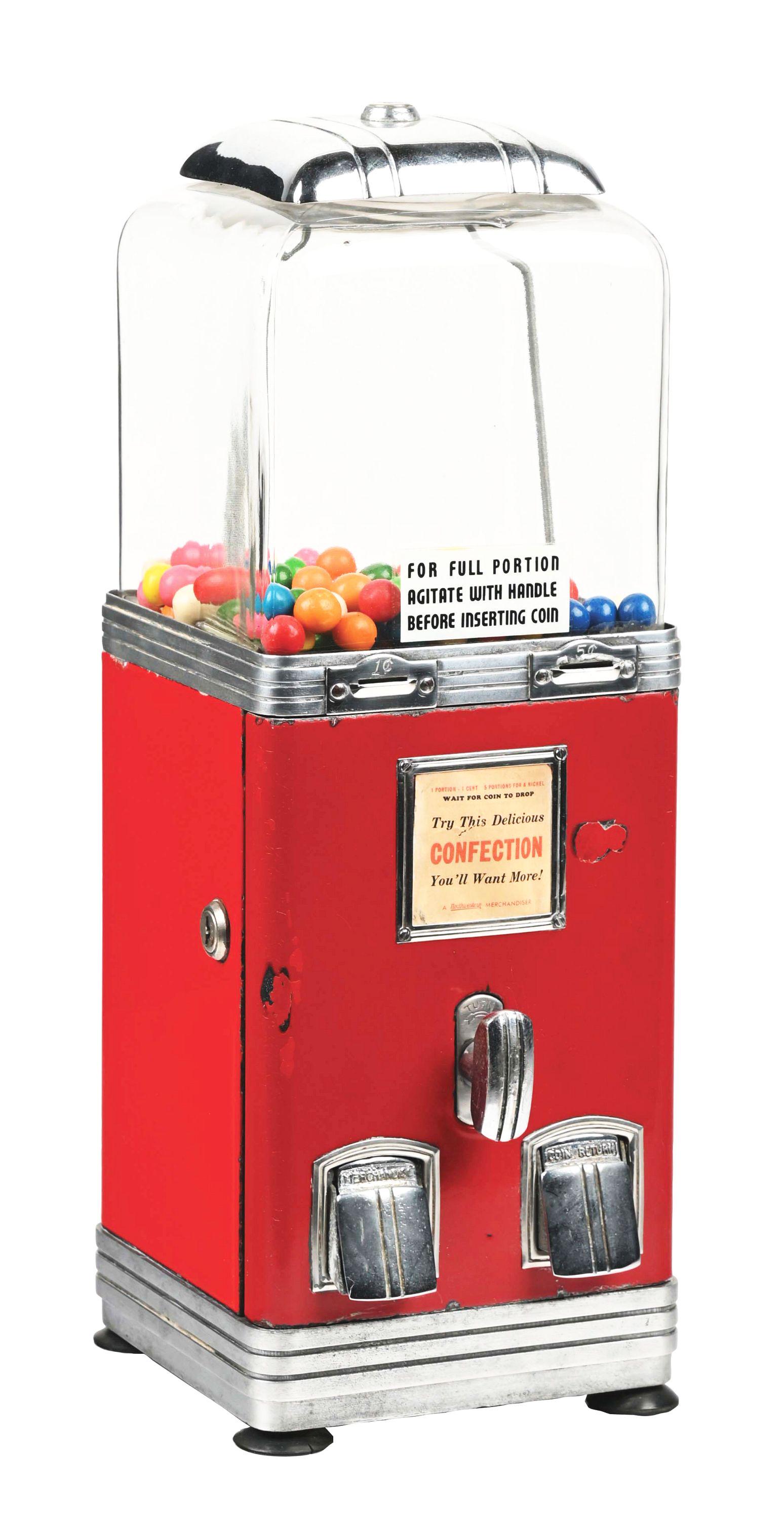 NORTHWESTERN 1¢ & 5¢ GUMBALL VENDING MACHINE. (1 of 4)