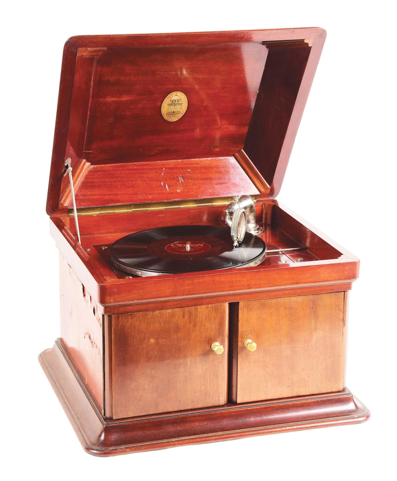 ODEON TABLETOP PHONOGRAPH WITH 26 RECORDS. (1 of 13)
