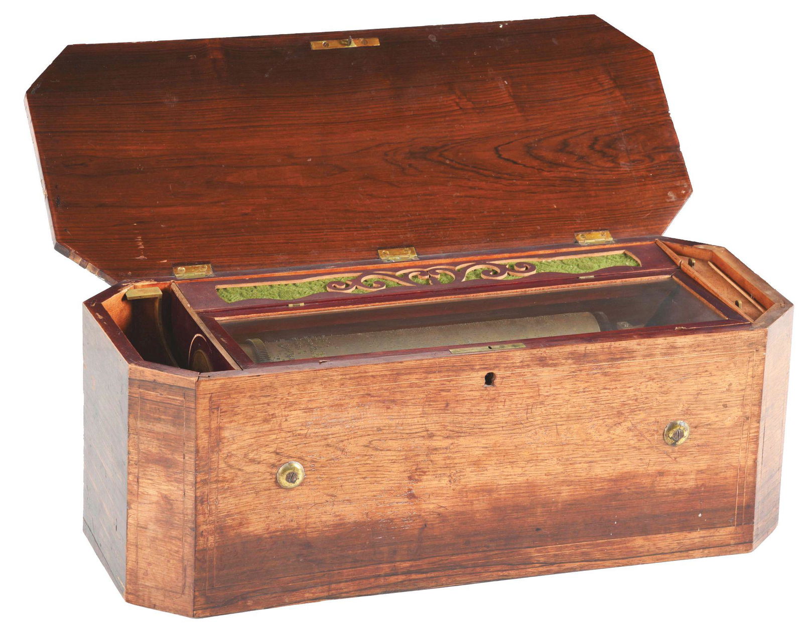 EARLY 13" CYLINDER MUSIC BOX WITH HIDDEN BELLS. (1 of 9)