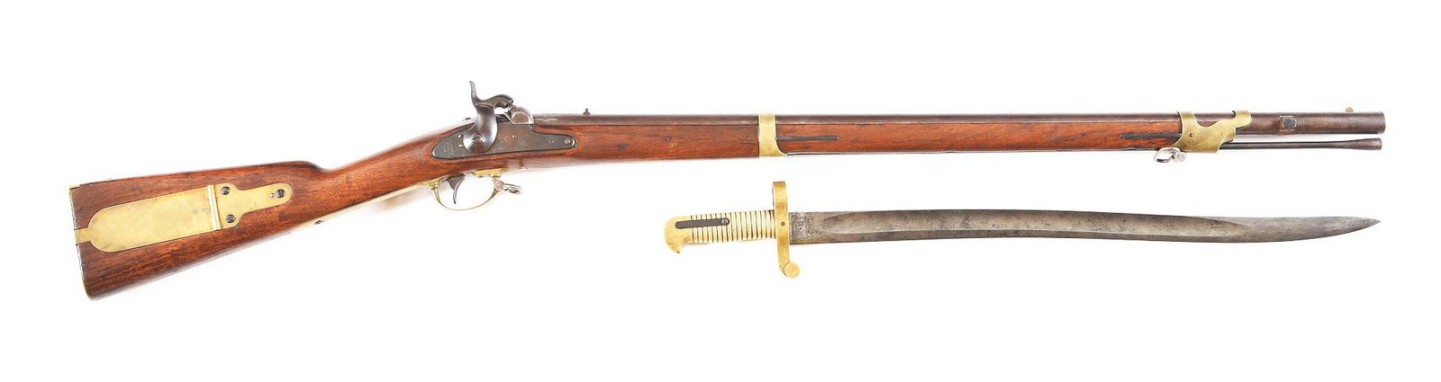 (A) CONFEDERATE HAPPOLDT ALTERATION HARPERS FERRY MODEL 1841 MISSISSIPPI RIFLE WITH BAYONET AND: US M1841 Mississippi Rifle manufactured at Harpers Ferry and dated 1845. 33" barrel in .54 caliber with 7 groove rifling, rounded brass blade front sight and fixed rear sight. Fitted with the Confeder