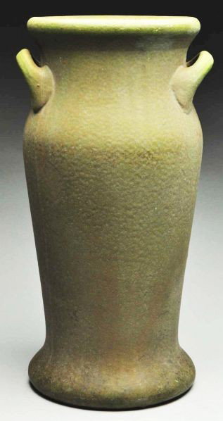 Roseville Early Carnelian Matte Green Floor Vase.: Great arts and crafts double-handled vase. Some scuffs to body. Condition (Excellent). Size 21 - 1/2" T.