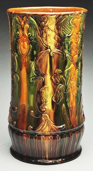 Weller Majolica Umbrella Stand.: Great colors with floral design. Marked Weller. Condition (Excellent). Size 18" x 10".