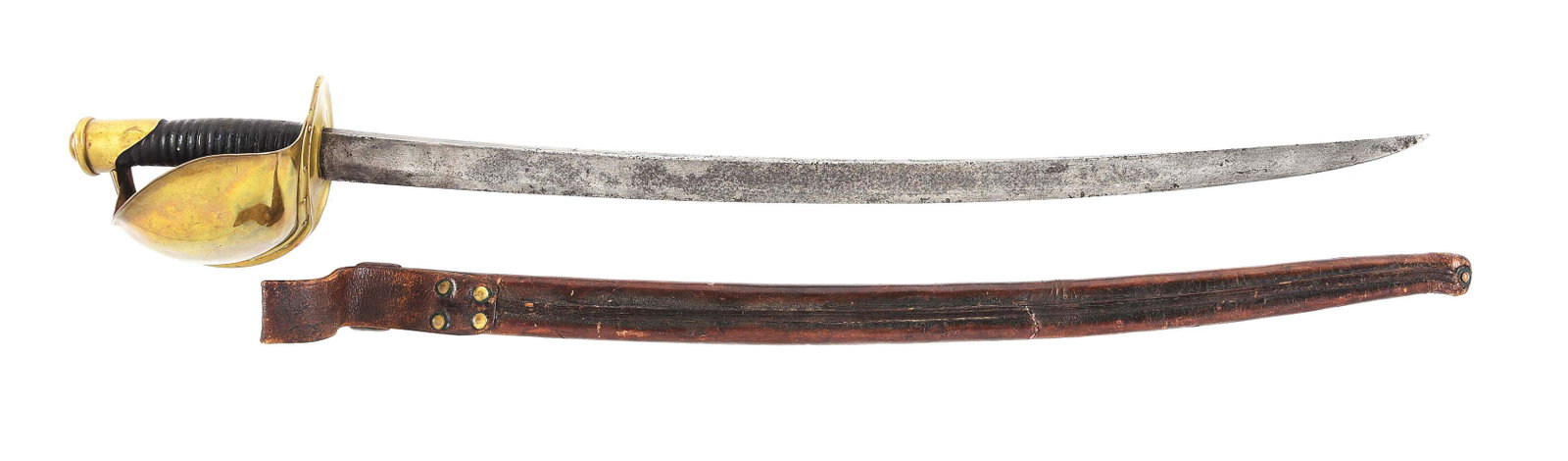 US CIVIL WAR AMES MODEL 1860 NAVAL CUTLASS.: Ames Model 1860 naval cutlass that would have been carried by US Navy shipboard personnel during the Civil War. The cutlass is in standard M1860 configuration with slightly curved blade that features 