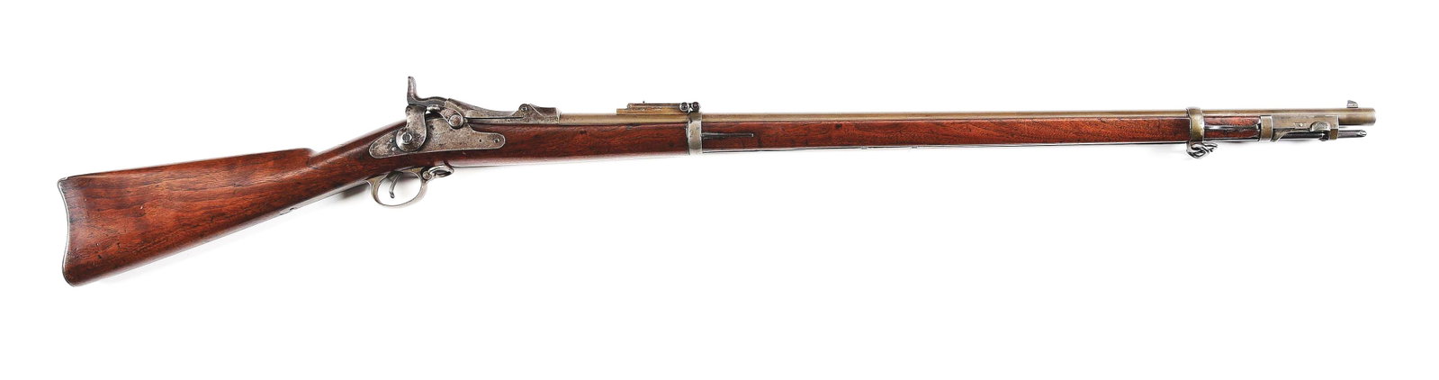 (A) U.S. SPRINGFIELD MODEL 1888 TRAPDOOR RIFLE.: This last standard issue model of the venerable trapdoor series featured a screwdriver rod bayonet. This example is fitted with the standard 32 - 5/8" blued barrel with "V / P / (Eagle Head) / P" proo