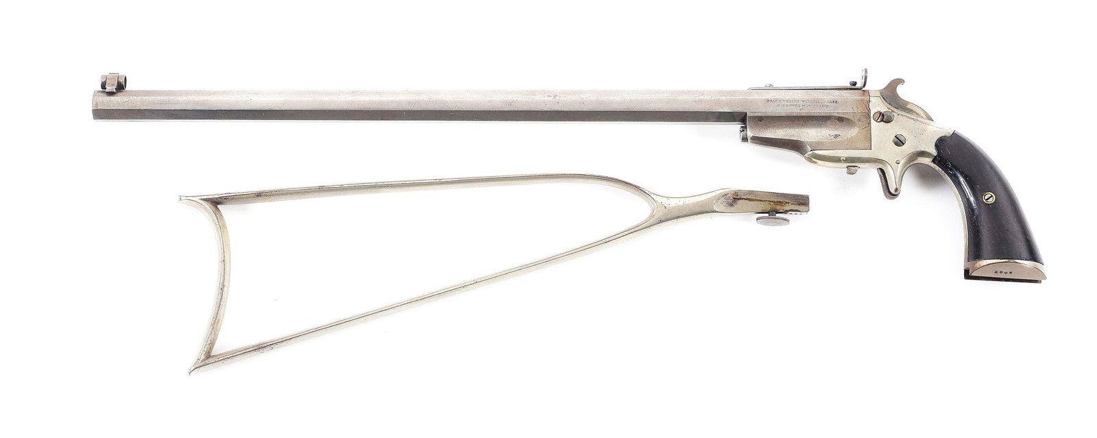 (A) FRANK WESSON MODEL 1870 SPORTSMAN'S JEWEL POCKET RIFLE.: Produced circa 1880s with later style push button half cock. 15" octagon barrel chambered in .22 rimfire with manual extractor and "FRANK WESSON WORCESTER MASS. / PATENTED MAY 31, 1870". Fit with a gl