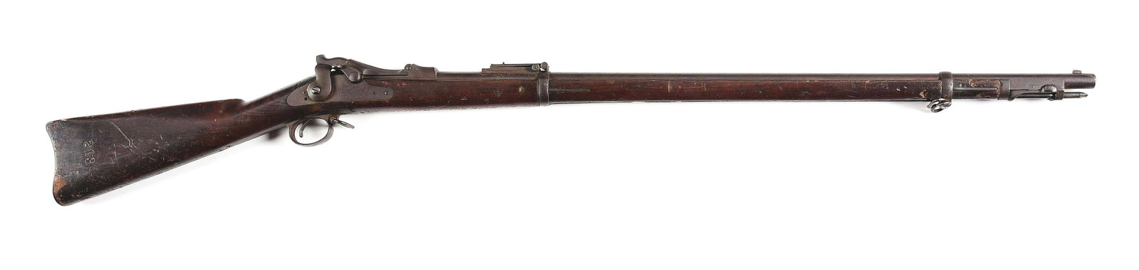 (A) SPRINGFIELD 1884 TRAPDOOR SINGLE SHOT RIFLE.: Springfield Model 1884 Trapdoor U.S. military rifle made at Springfield Armory in 1891. 32" round rifled steel barrel in .45-70 with pinned blade front sight, Buffington rear sight, and "VP / (Eagle)"