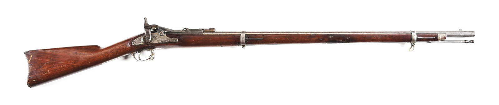 (A) U.S. SPRINGFIELD MODEL 1868 TRADPOOR RIFLE DATED 1870.: Standard length National Armory Bright finished barrel chambered in .50-70 mounted with a blade front sight and ladder rear. High arched breech block dated "1870" over an eagle head with crossed arrow