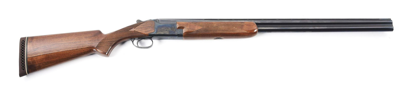 (M) BELGIUM MADE BROWNING CITORI OVER UNDER/SHOTGUN WITH BOX.: Manufactured in 1973 with 30" barrels chambered in 12 Gauge with steel bead front sight. Top barrel is choked for Modified and the bottom barrel is choked for Full. 3" chambers. Checkered walnut pisto