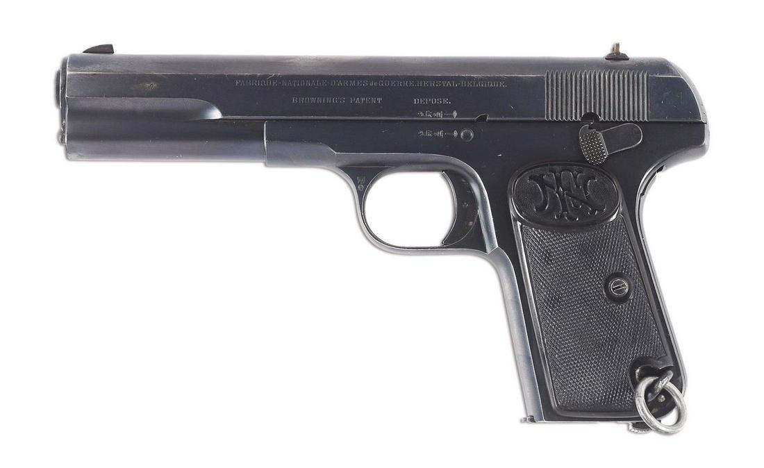 (C) RARE HIGH CONDITION SWEDISH MILITARY CONTRACT FABRIQUE NATIONALE MODEL 1903 (M1907): 1 of only 10,000 Model 1903 semi-automatic pistol manufactured by Fabrique Nationale under contract for the Swedish government. Accepted into service in Swedish service in 1907 and given the designati